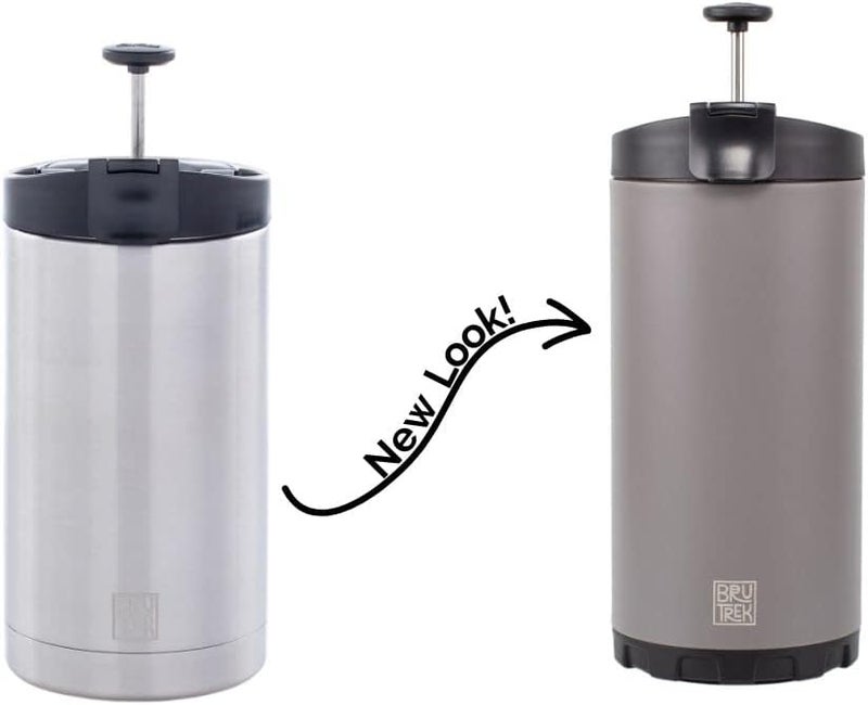 BruTrek Steel Toe 3.0 Travel Coffee Press - Brew 20 fl.oz On The Go - No Spill Lid, Double Wall Vacuum Insulated Stays Hot for Hours, French Press Coffee (Storm Gray) - Image 1